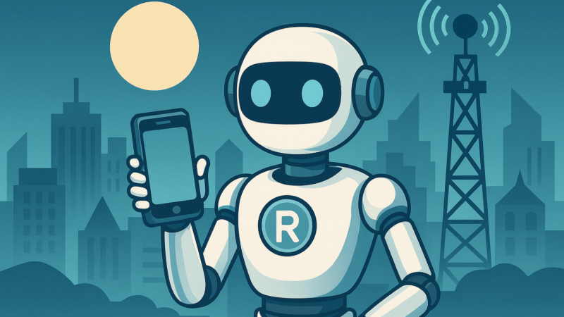 eSIM auf Reisen – KI-Roboter nutzt Smartphone mit Mobilfunknetz im Ausland