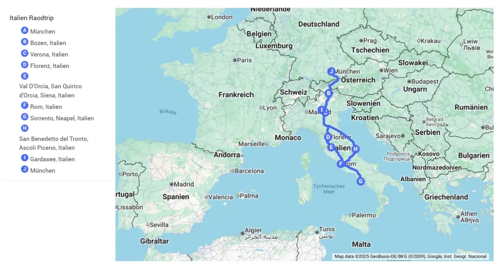 Italien Roadtrip mit Kindern – Route mit dem Auto von München über Verona, Rom, Amalfiküste, Adria und Gardasee