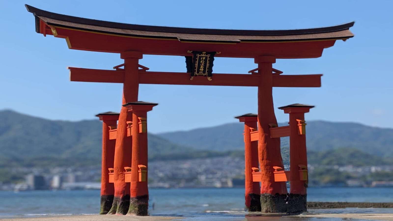 Rotes Torii-Tor im Meer von Miyajima bei Hiroshima – ikonisches Wahrzeichen auf einer Japan Rundreise mit Kindern