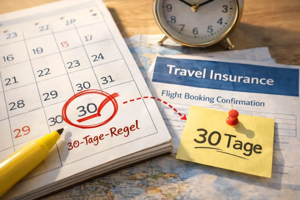 30-Tage-Regel bei Reiseversicherungen – wichtiger Zeitpunkt für den Abschluss einer Reiseversicherung für Familien.